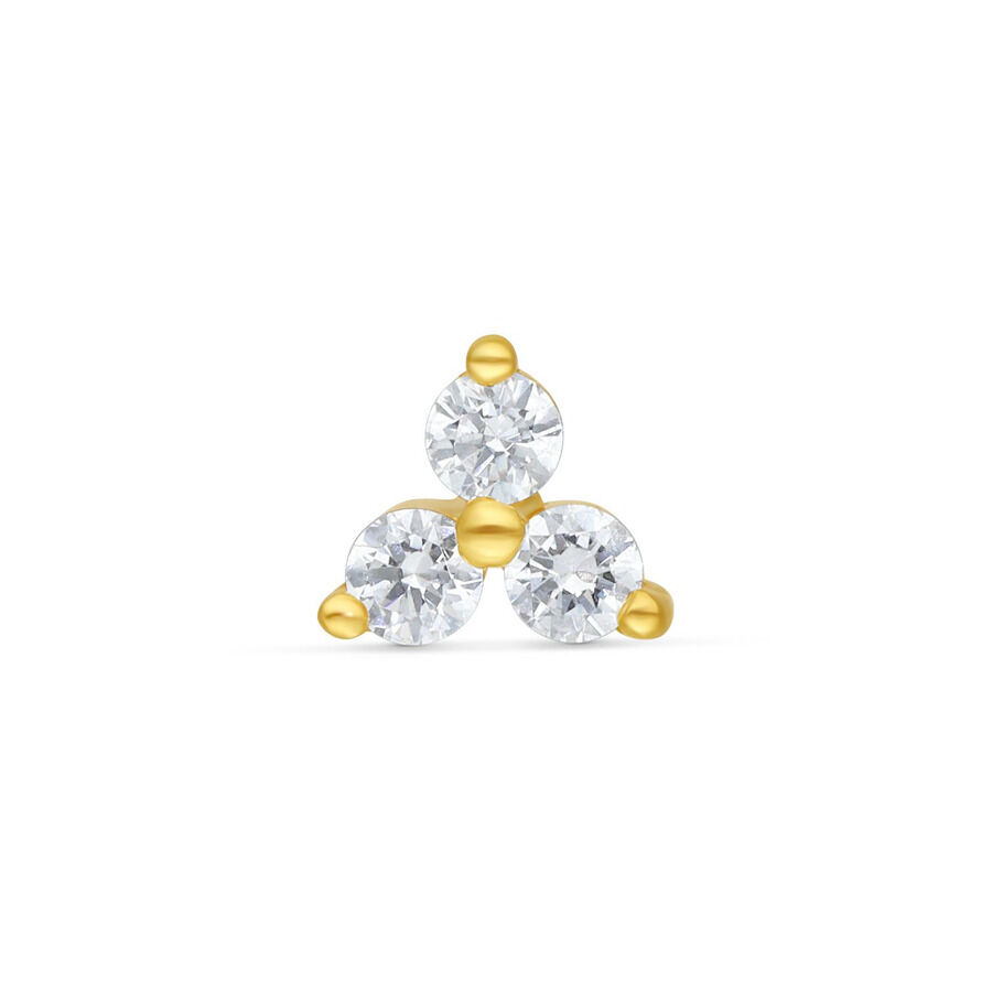 Goldener Trinity Aufsatz mit drei klaren Kristallen auf weißem Hintergrund