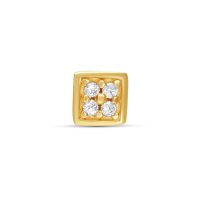 Quadratischer goldener Piercingaufsatz mit vier klaren Kristallen auf weißem Hintergrund