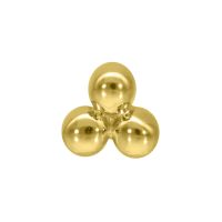 Drei goldene Kugeln in Dreiecksform, glänzend auf weißem Hintergrund