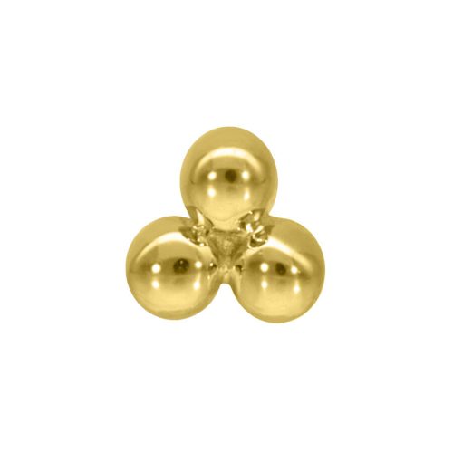 Drei goldene Kugeln in Dreiecksform, glänzend auf weißem Hintergrund