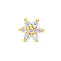 Goldener Blumenaufsatz aus 14K Gold mit klaren Kristallen auf weißem Hintergrund