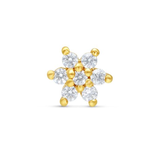 Goldener Blumenaufsatz aus 14K Gold mit klaren Kristallen auf weißem Hintergrund