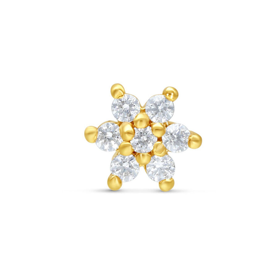 Goldener Blumenaufsatz aus 14K Gold mit klaren Kristallen auf weißem Hintergrund