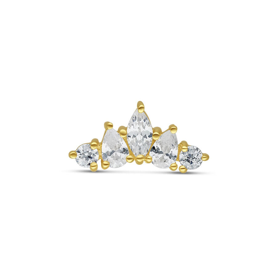 Goldener Tiara Aufsatz mit klaren Kristallen auf weißem Hintergrund