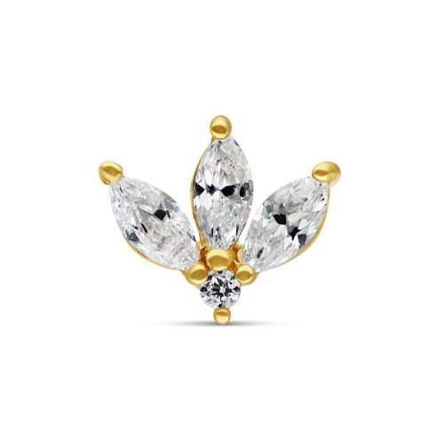 Goldener Tiara-Aufsatz mit klaren Kristallen auf weißem Hintergrund