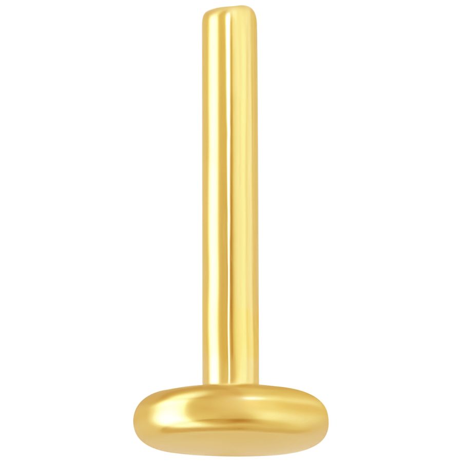 Goldener Labret Stud mit Innengewinde auf weißem Hintergrund