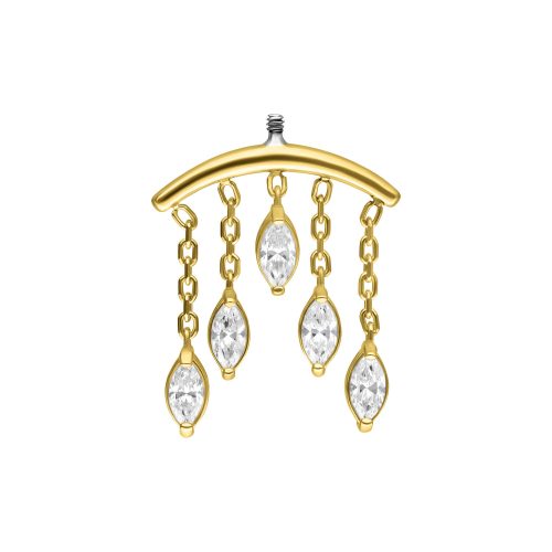 Goldener Helix Piercing Aufsatz mit fünf klaren Kristallanhängern