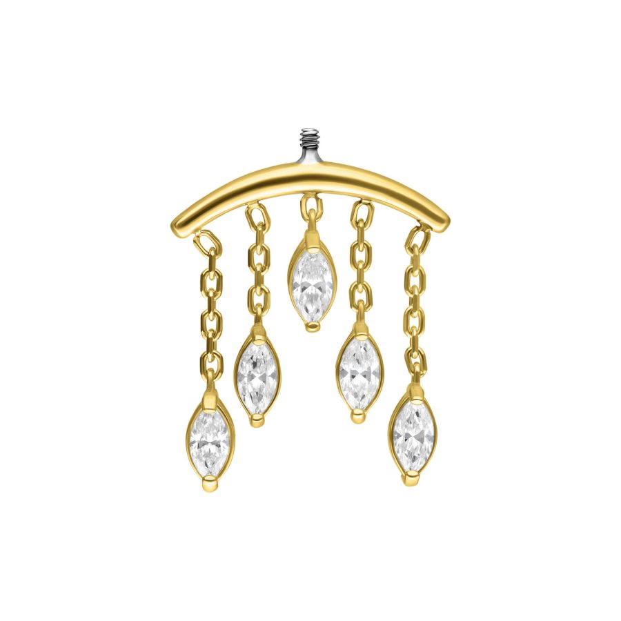 Goldener Helix Piercing Aufsatz mit fünf klaren Kristallanhängern
