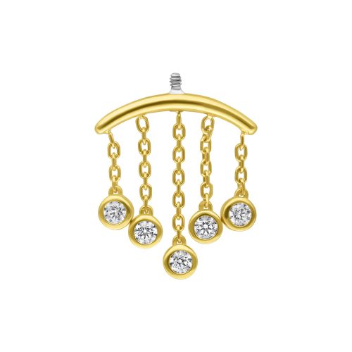 Goldener Helix Piercing-Aufsatz mit fünf klaren Kristallen auf weißem Hintergrund