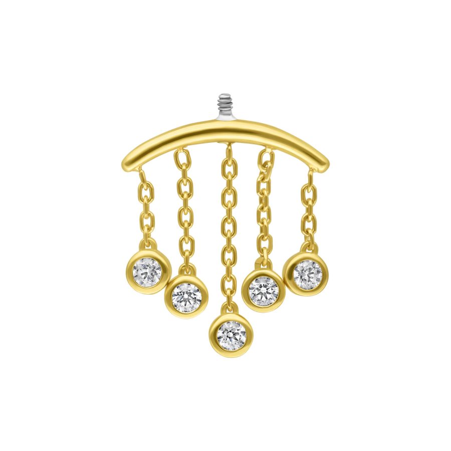 Goldener Helix Piercing-Aufsatz mit fünf klaren Kristallen auf weißem Hintergrund
