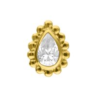 Goldener Aufsatz mit tropfenförmigem Kristall auf weißem Hintergrund