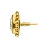 Goldener 14K Aufsatz mit Kristalltropfen und Innengewinde auf weißem Hintergrund