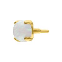 Goldener Aufsatz mit rundem, synthetischem Opal vor weißem Hintergrund