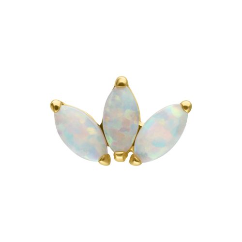 Goldener Lotus-Aufsatz mit synthetischem Opal auf weißem Hintergrund