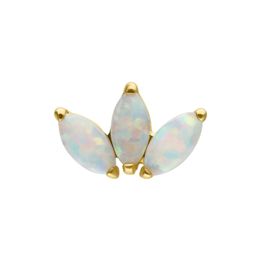 Goldener Lotus-Aufsatz mit synthetischem Opal auf weißem Hintergrund