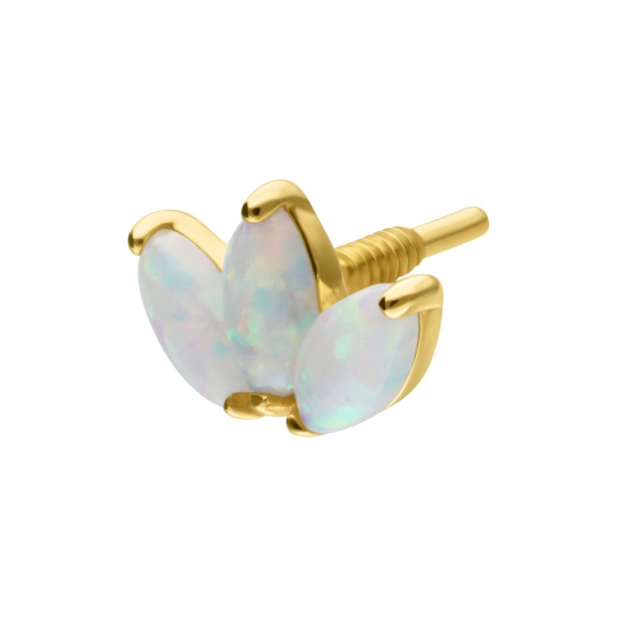 Goldener Lotus-Aufsatz mit synthetischem Opal auf weißem Hintergrund
