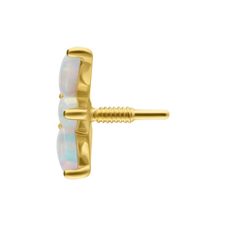 14K Gold Aufsatz mit Lotus-Design und synthetischem Opal auf weißem Hintergrund