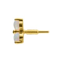 Goldener 14K Aufsatz mit drei synthetischen Opalen auf weißem Hintergrund