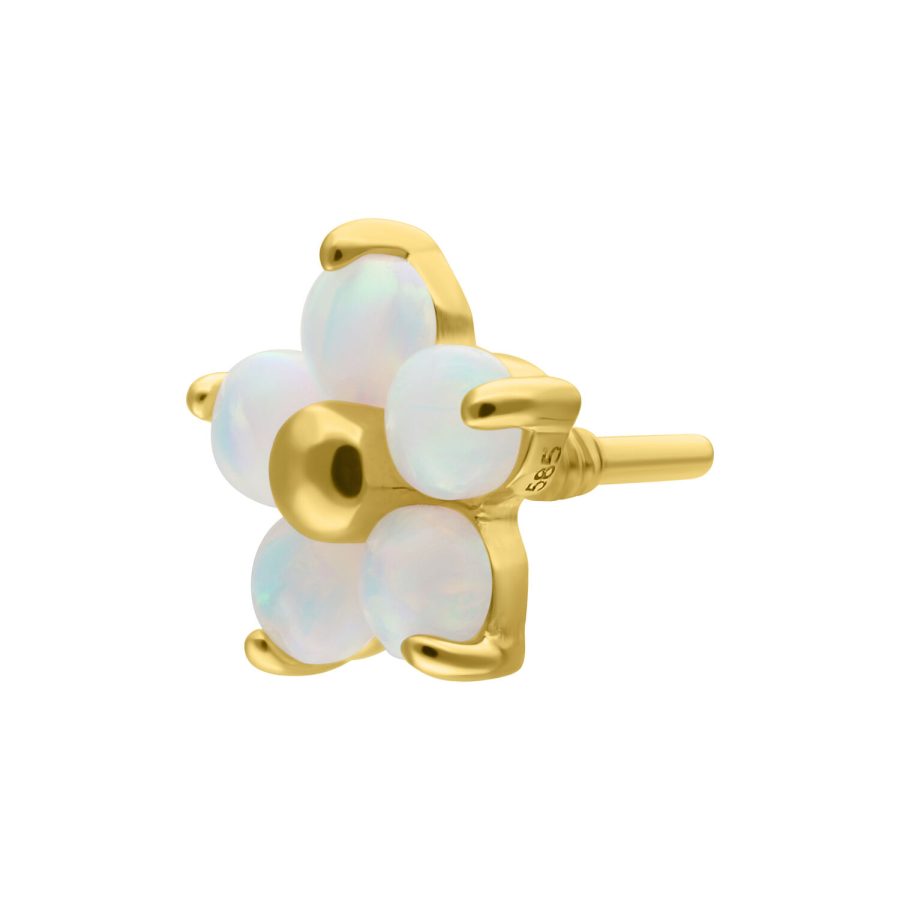 Goldener Blume Aufsatz mit synthetischem Opal auf weißem Hintergrund