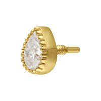 Goldener Tropfenaufsatz mit Moissanit auf weißem Hintergrund
