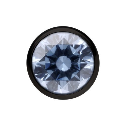 Schwarze Kristallkugel 3mm mit grau-blauem Kristall auf weißem Hintergrund