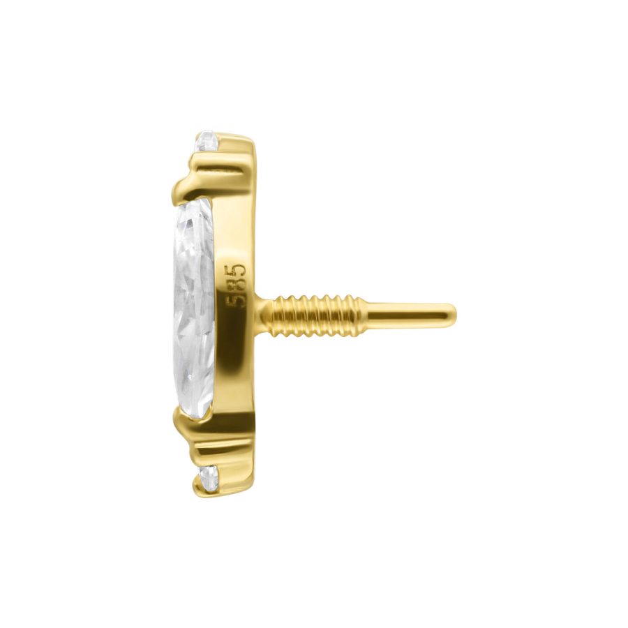 Seitlicher Blick auf 14K Gold Moissanit-Aufsatz mit Innengewinde