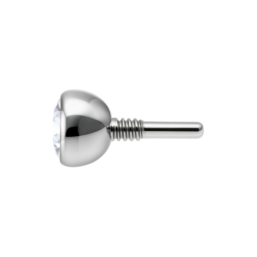 Silberner Labret-Aufsatz mit kristallklarem Kristall, 2,5 mm Kugelgröße, auf weißem Hintergrund