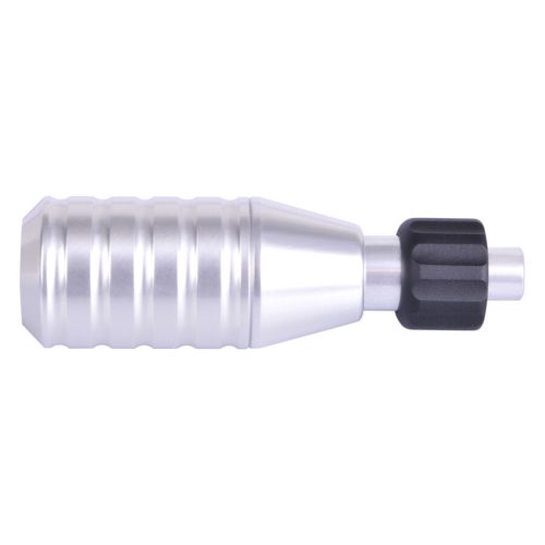 Silberner Handgriff 25mm mit geriffelter Oberfläche und schwarzem Ende auf weißem Hintergrund