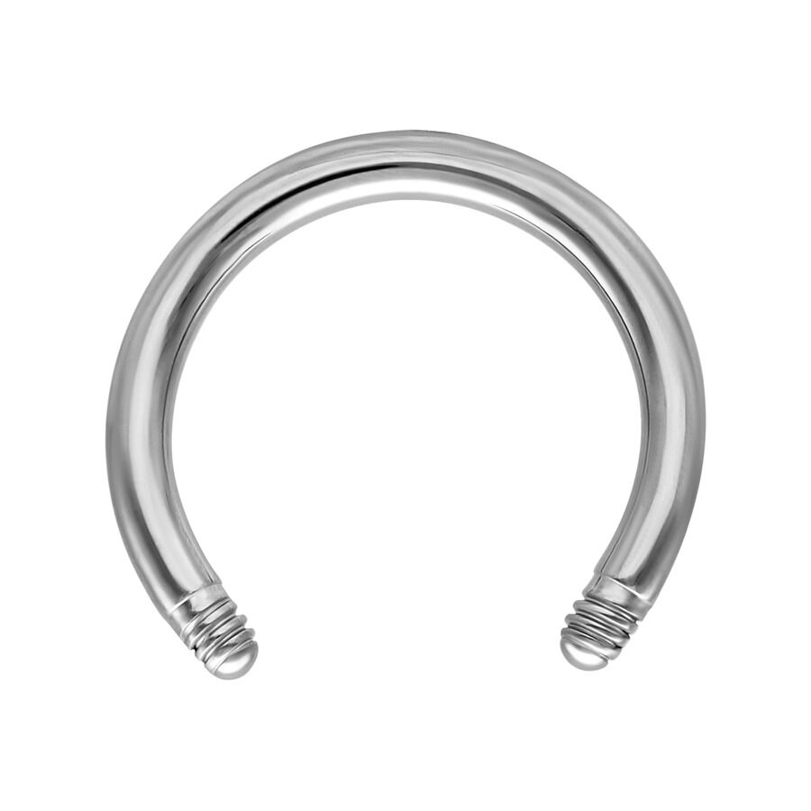 Silberner Circular Barbell mit Außengewinde auf weißem Hintergrund