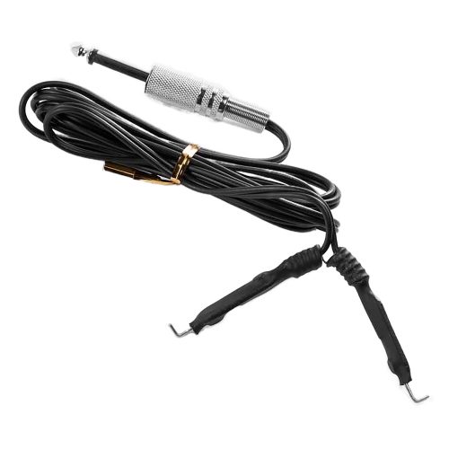 Schwarzes Silikon Clip Cord mit Kupferanschluss auf weißem Hintergrund