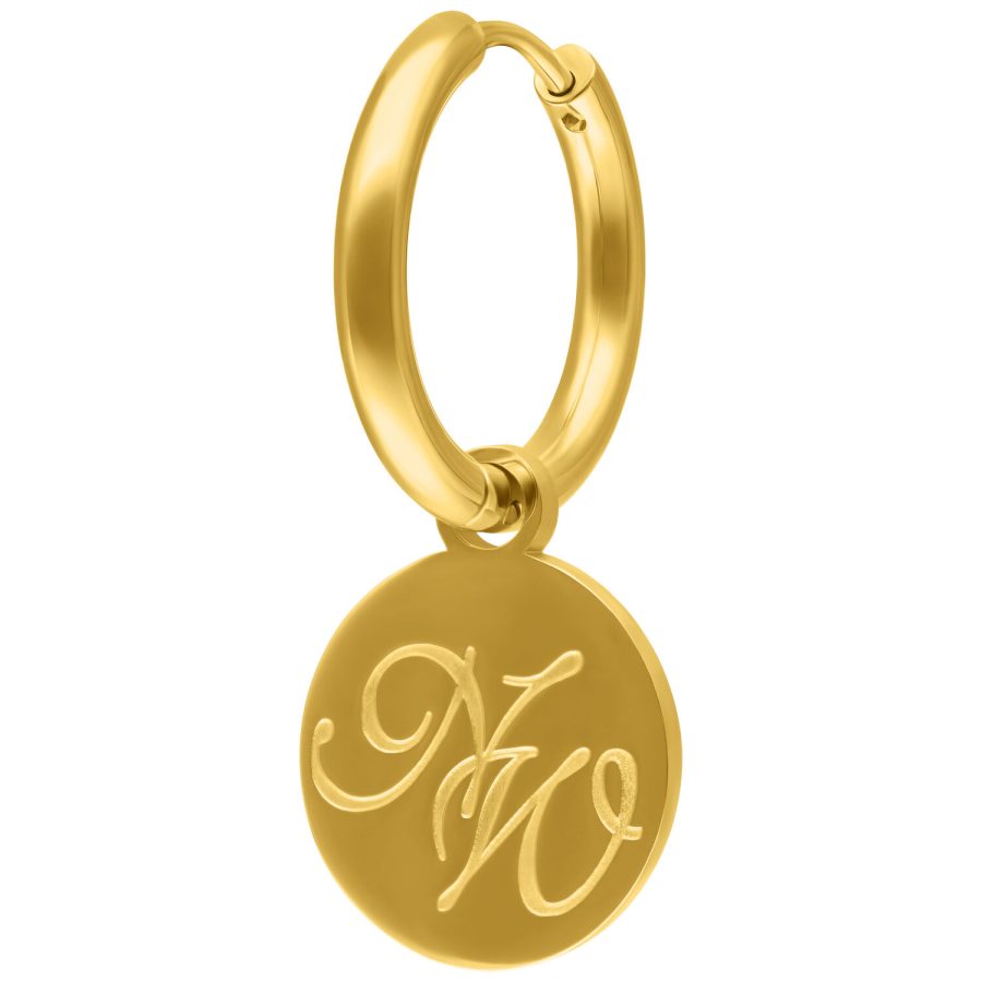 Goldene Nightwish Ohrringe mit Logo-Anhänger auf weißem Hintergrund