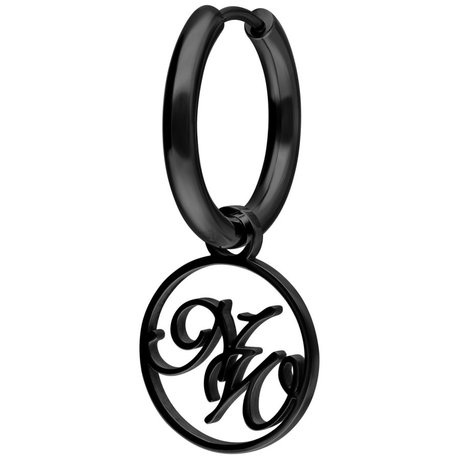 Schwarze Creolen mit Nightwish-Logo auf weißem Hintergrund
