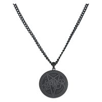 Schwarze Halskette aus Chirurgenstahl mit Slayer Pentagramm-Anhänger auf weißem Hintergrund