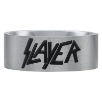 Silberner Ring mit schwarzem Slayer Logo auf weißem Hintergrund