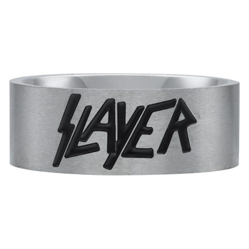 Silberner Ring mit schwarzem Slayer Logo auf weißem Hintergrund
