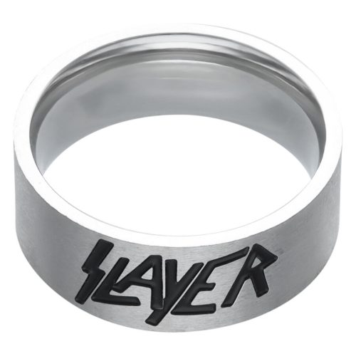 Silberner Ring mit Slayer Logo auf weißem Hintergrund