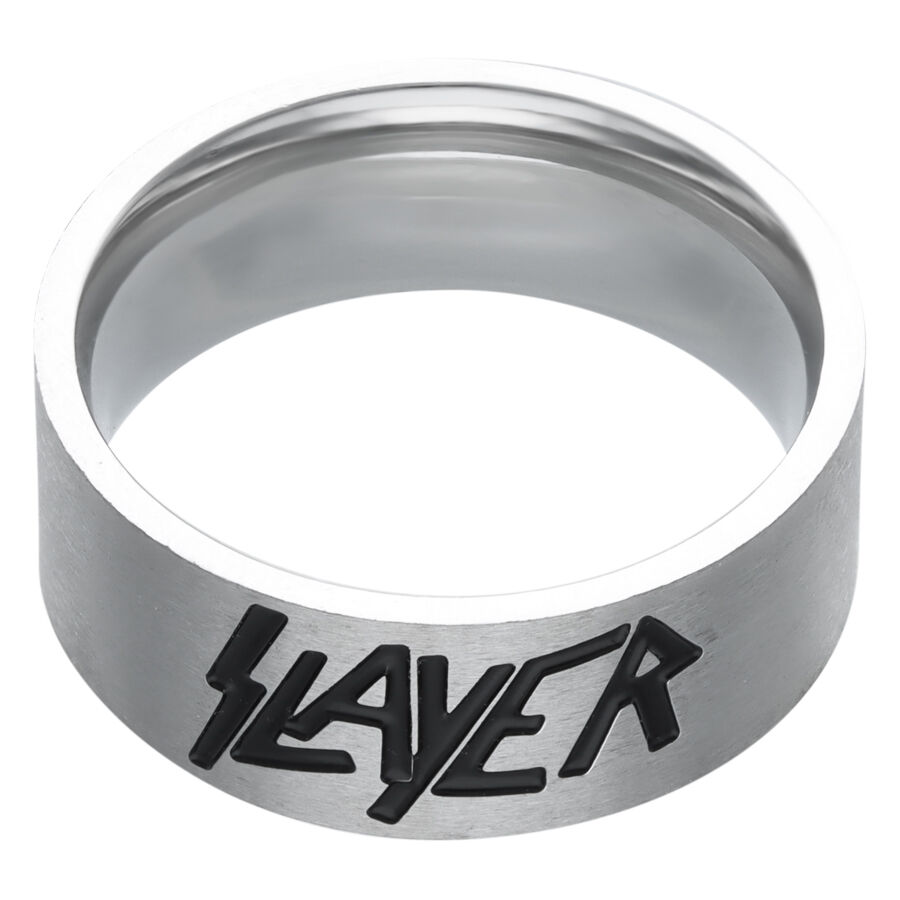 Silberner Ring mit Slayer Logo auf weißem Hintergrund