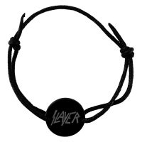 Schwarzes Armband mit Slayer-Logo auf Wachskordel und silbernem Emblem