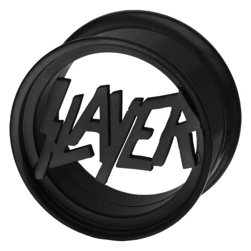 Schwarzer Tunnel mit Slayer-Logo aus Chirurgenstahl auf weißem Hintergrund