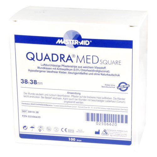 Quadratisches Pflaster von Master Aid, 38x38mm, auf weißem Hintergrund