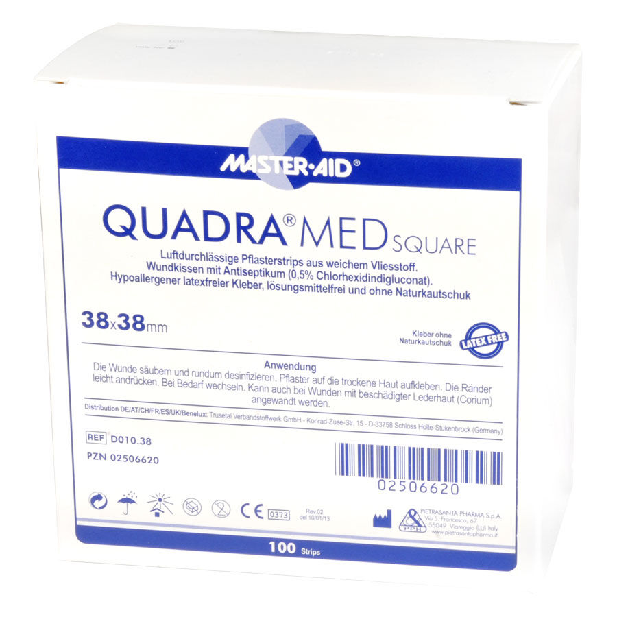 Quadratisches Pflaster von Master Aid, 38x38mm, auf weißem Hintergrund