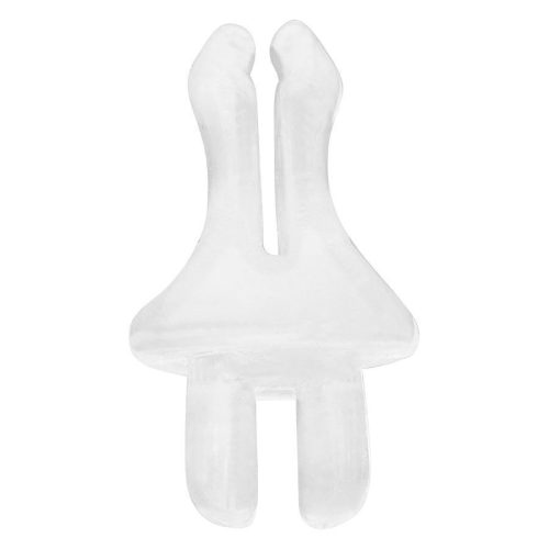 Transparenter Clip aus Bioplast mit 0,8 mm Stärke auf weißem Hintergrund