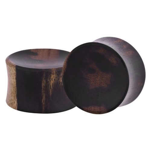 Zwei konkave Plugs aus dunklem Ebenholz auf weißem Hintergrund