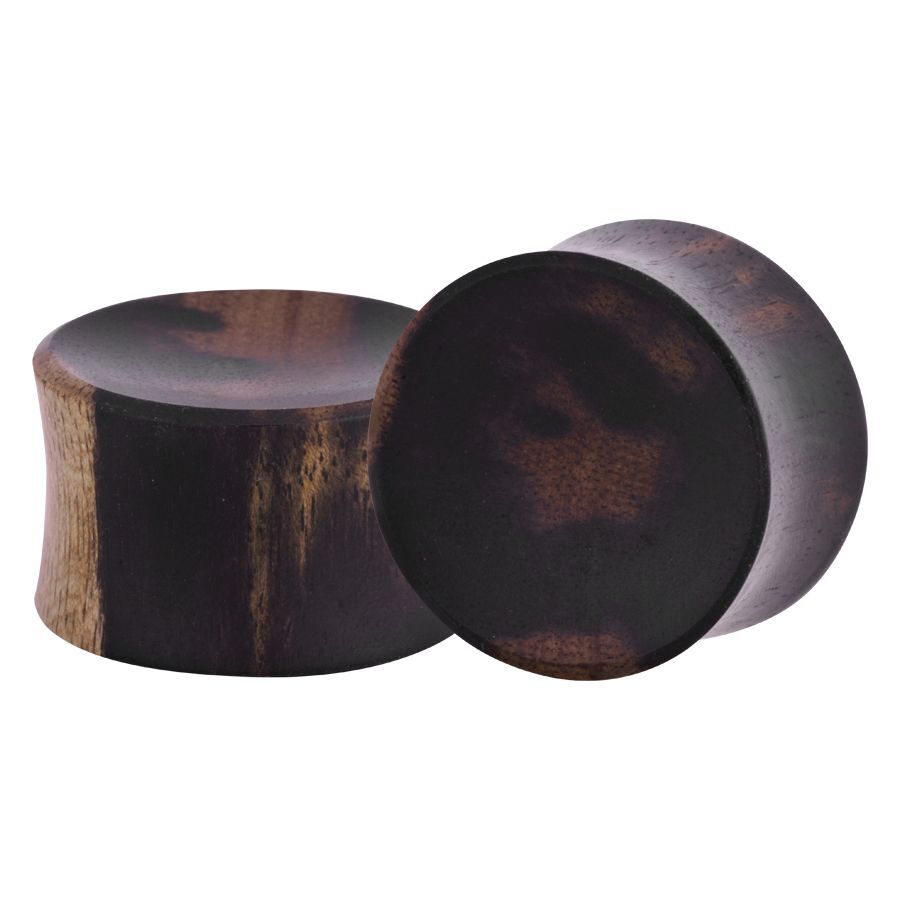 Zwei konkave Plugs aus dunklem Ebenholz auf weißem Hintergrund