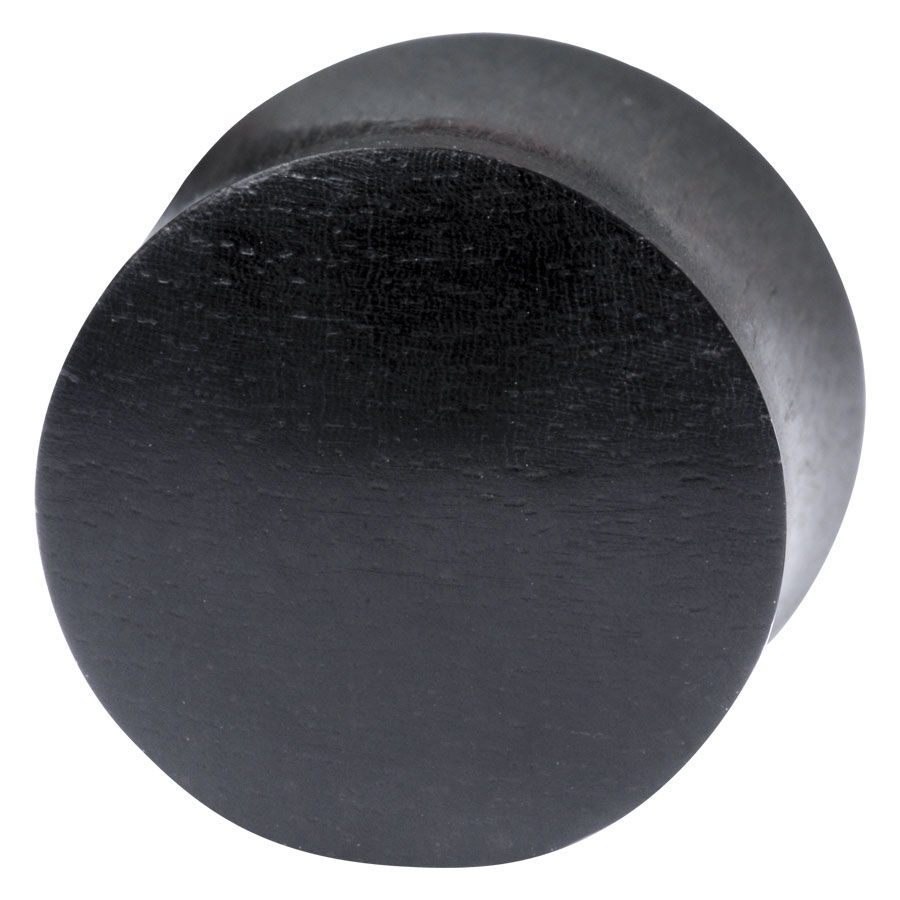 Runder schwarzer Ironwood Plug mit glatter Oberfläche auf weißem Hintergrund