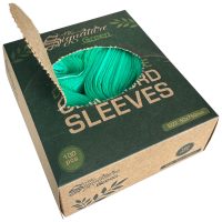 Grüne biologisch abbaubare Clipcord Sleeves in Kartonverpackung