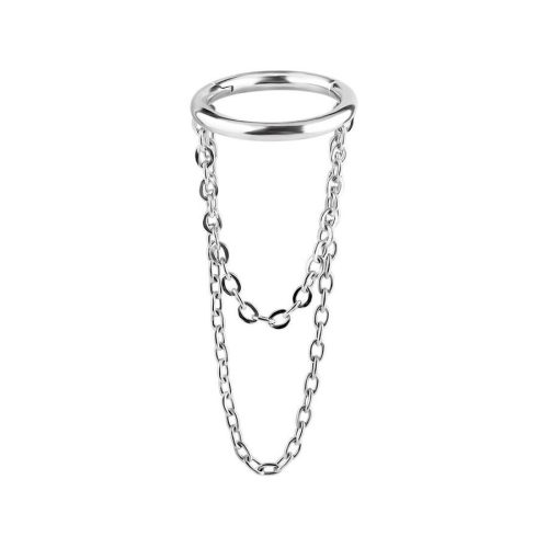 Silberfarbener Hinged Ring mit doppelten Ketten auf weißem Hintergrund