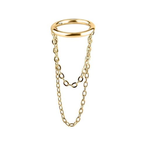 Goldener Hinged Ring mit 8 mm Innendurchmesser und hängenden Ketten auf weißem Hintergrund