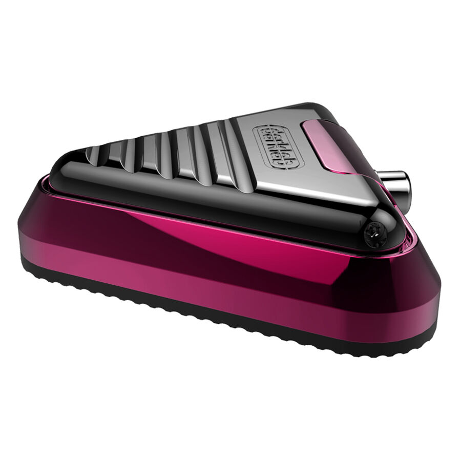 Pink-schwarzer Delta Fußschalter aus Aluminium auf weißem Hintergrund