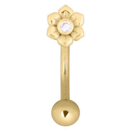 Goldenes Micro Bananabell mit Blumenmotiv und Kristall auf weißem Hintergrund
